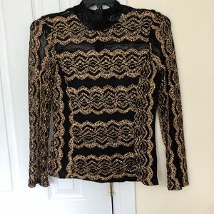 Black & Matt gold color lace blouse (See through)